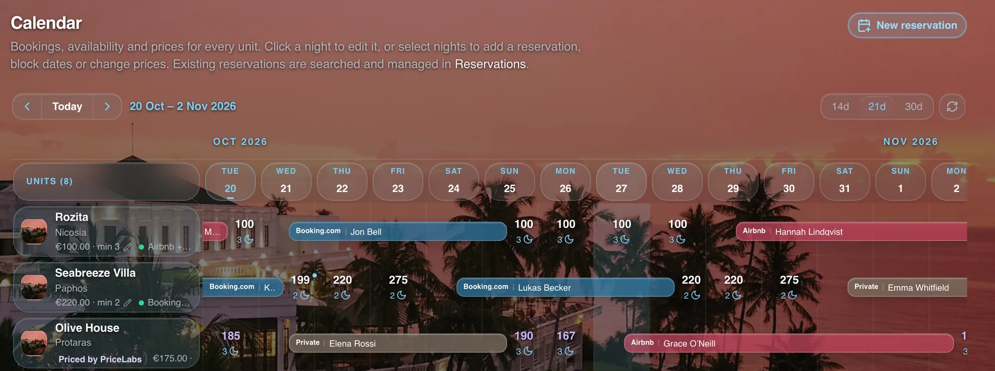Calendar updated with the new stay
